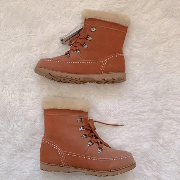 Lamo Taylor Burnt Orange Suede Faux Fur Lace Up Winter Boots Sz 9 - Picture 3 of 10